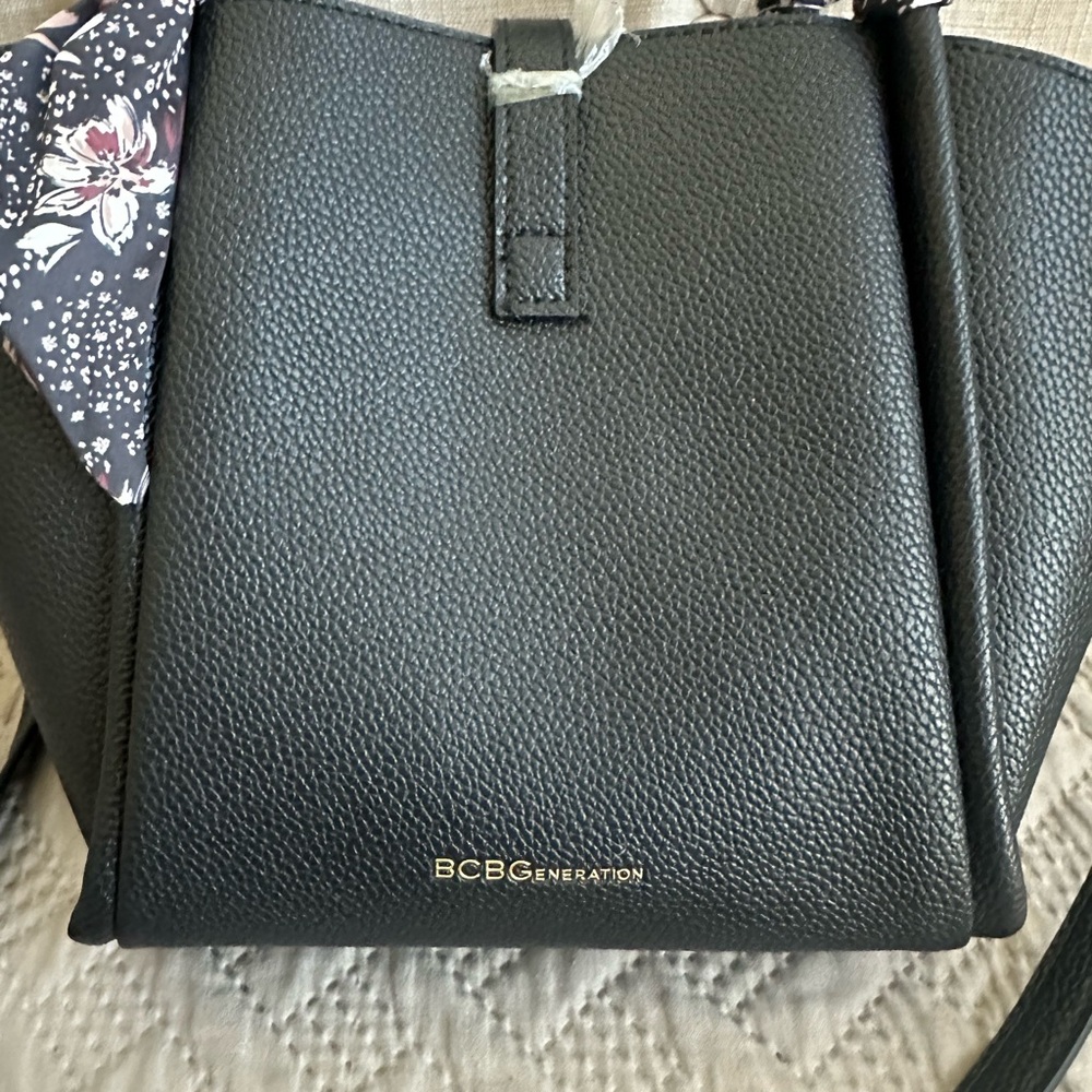 BCBGeneration Black Satchel with Floral Scarf Handle - Picture 8 of 9